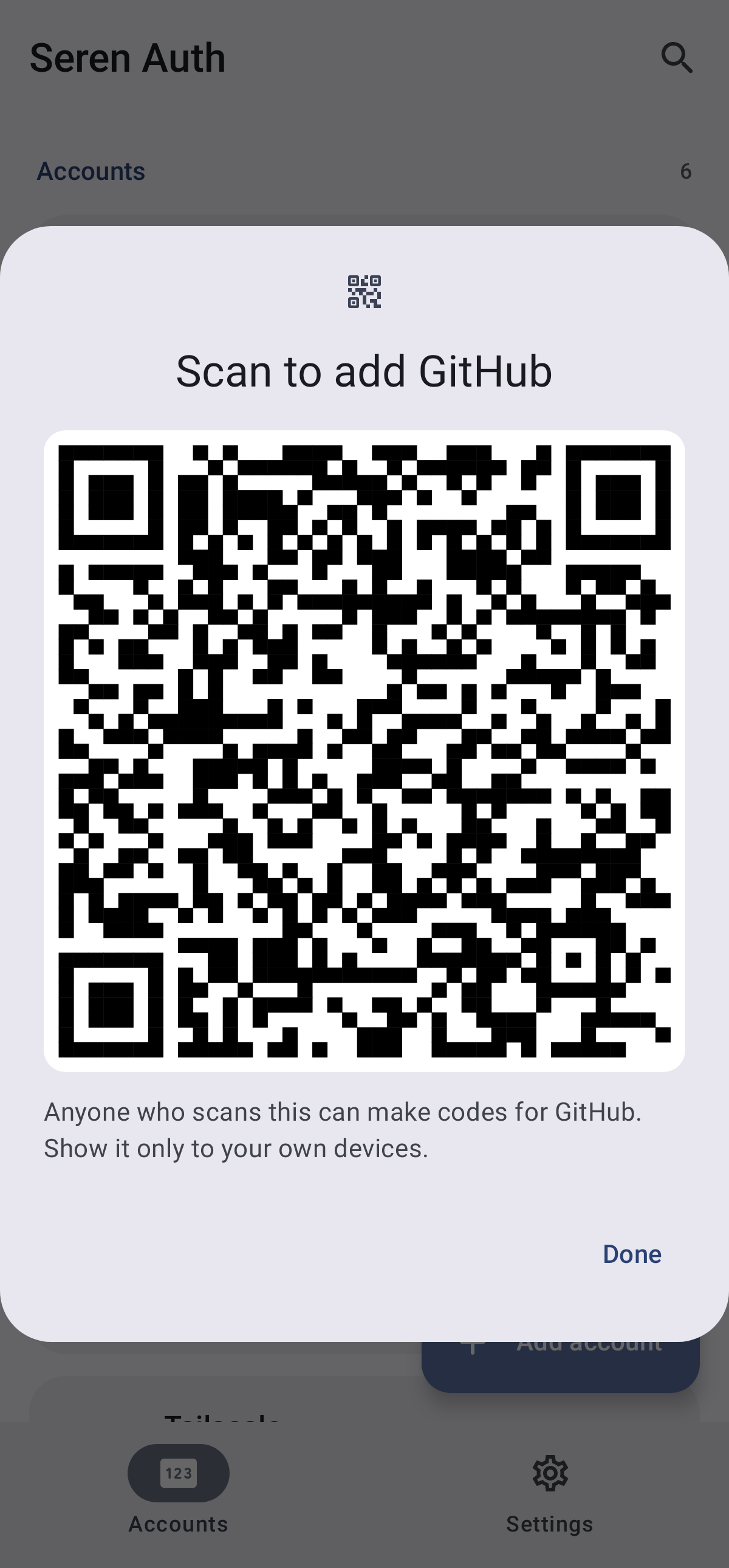 An account’s QR code